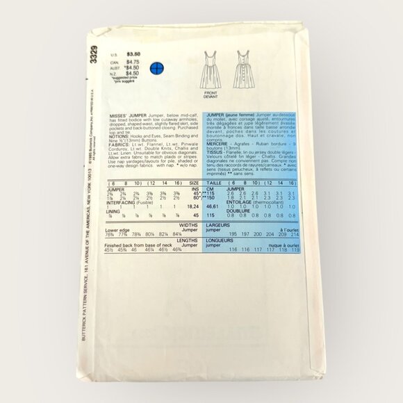 Vintage 1980s Butterick Sewing Pattern 3329 Misses Jumper Size 6-10 - Picture 2 of 2